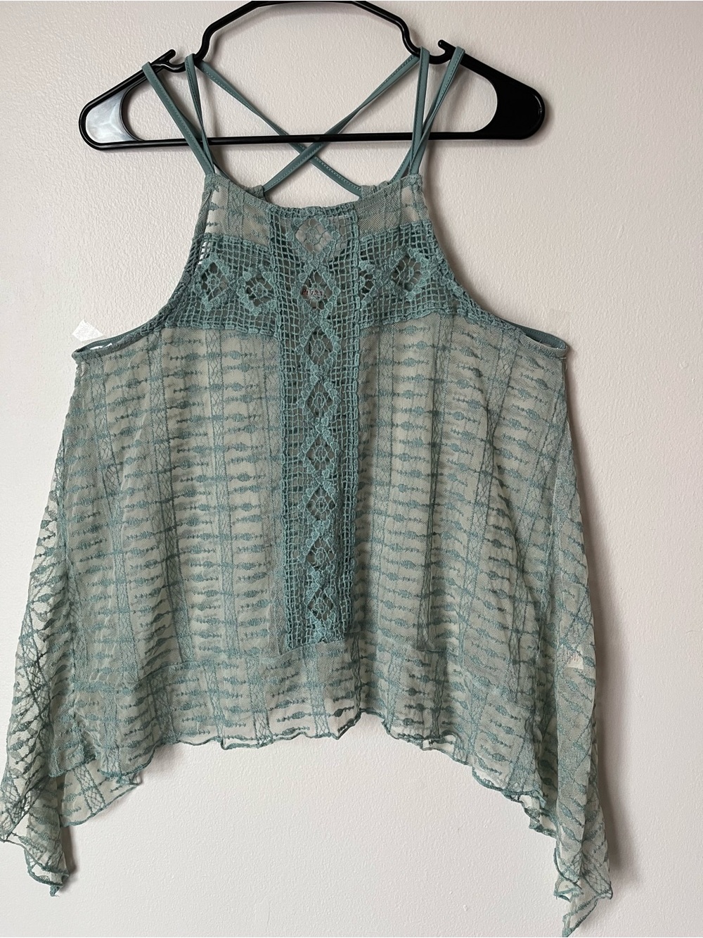 Pinky Sage Green Crochet-Front Strappy Camisole